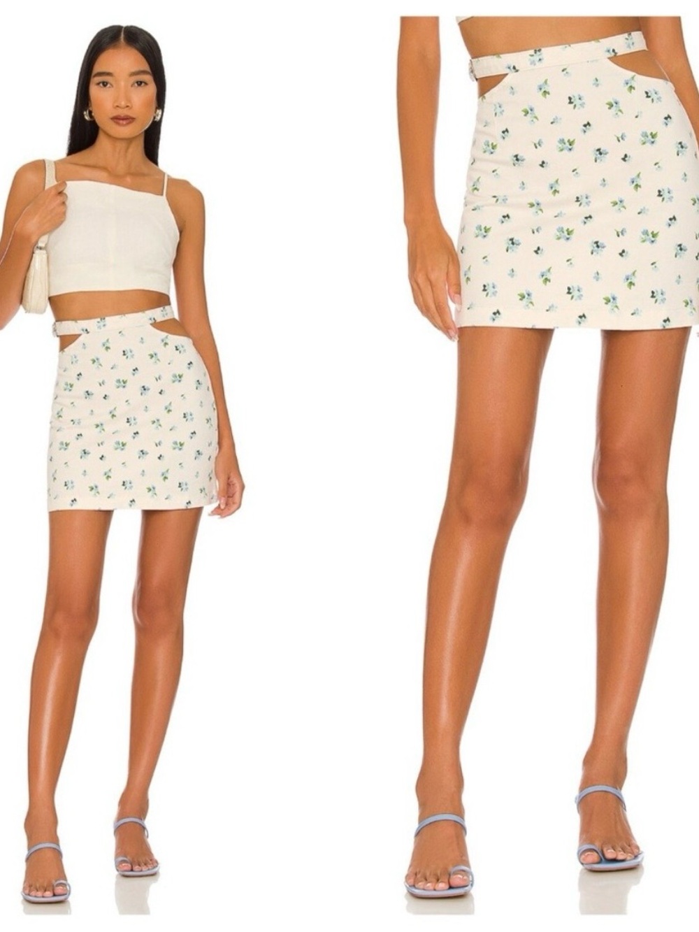 NWT WeWoreWhat Revolve Cut Out Ditsy Floral Denim Mini Skirt | Small